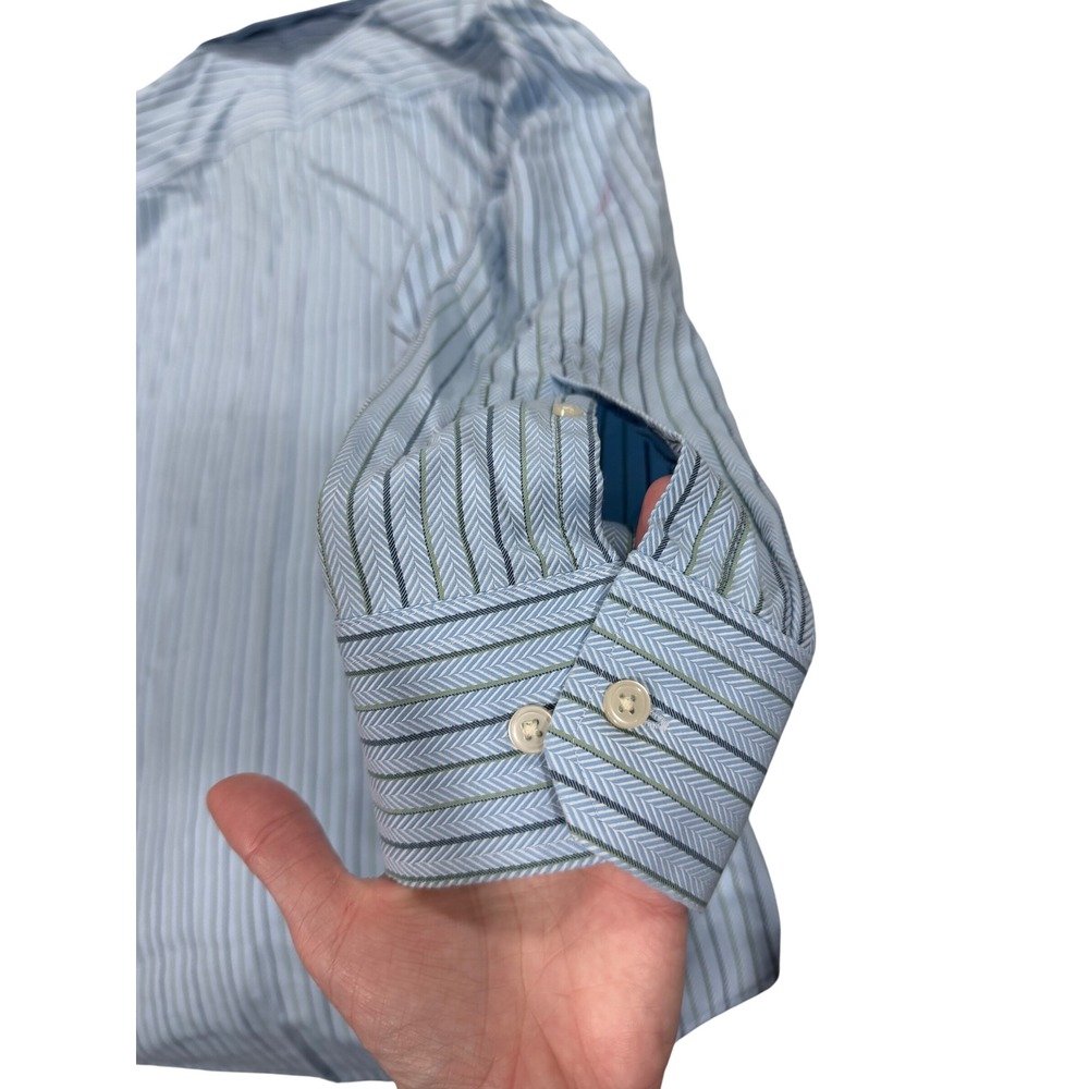 Banana Republic‎ Non-Iron Classic Fit Mens XL 17-17.5 Blue  Striped Shirt - Picture 8 of 8